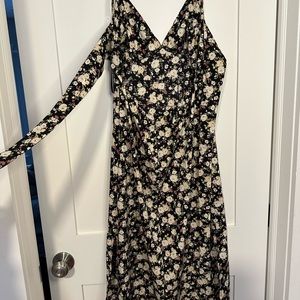 Black floral print tie back dress with adjustable straps midi